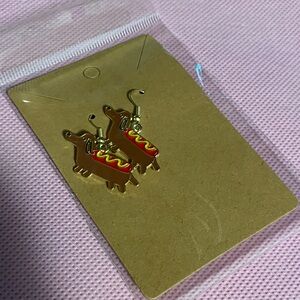 NWTHot Dog Dachshund Dangle Earrings - Brown, Red, Yellow